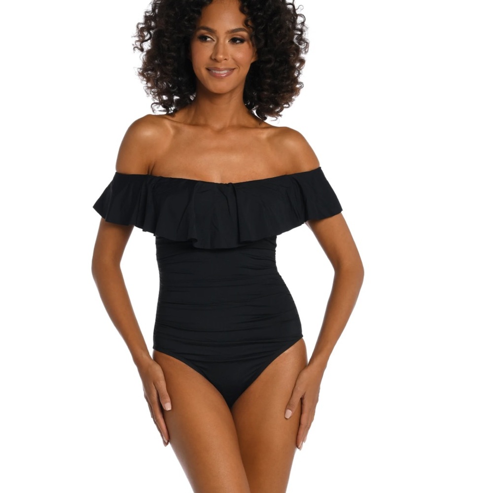 La Blanca Black Ruffle Swimsuit size 8